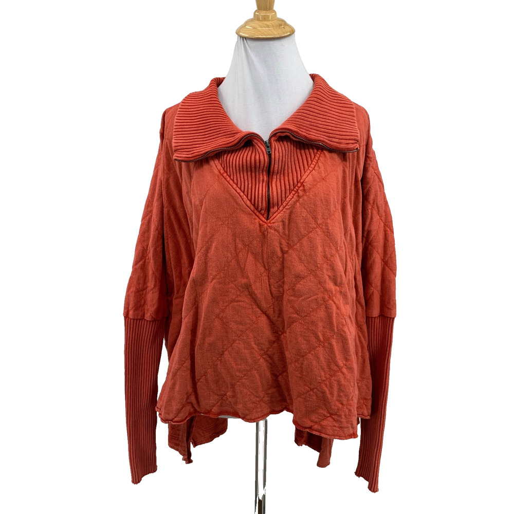 FP One Sweatshirt Women Small Coral Shiloh Diamond Quilted Oversized Free People